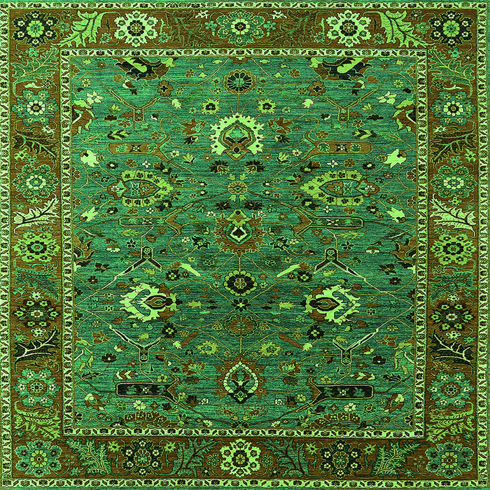 Square Machine Washable Oriental Green Traditional Area Rugs, wshurb2415grn