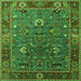 Square Machine Washable Oriental Green Traditional Area Rugs, wshurb2415grn