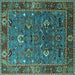 Square Oriental Turquoise Traditional Rug, urb2415turq