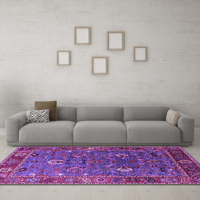 Machine Washable Oriental Purple Traditional Area Rugs in a Living Room, wshurb2415pur