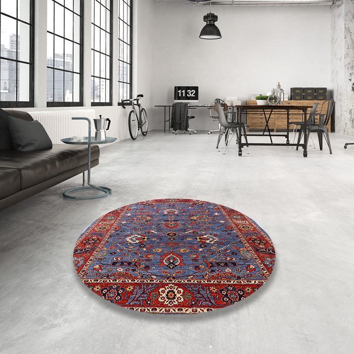 Round Mid-Century Modern Carbon Red Oriental Rug in a Office, urb2415
