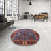 Round Mid-Century Modern Carbon Red Oriental Rug in a Office, urb2415
