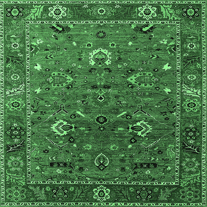 Square Machine Washable Oriental Emerald Green Traditional Area Rugs, wshurb2415emgrn