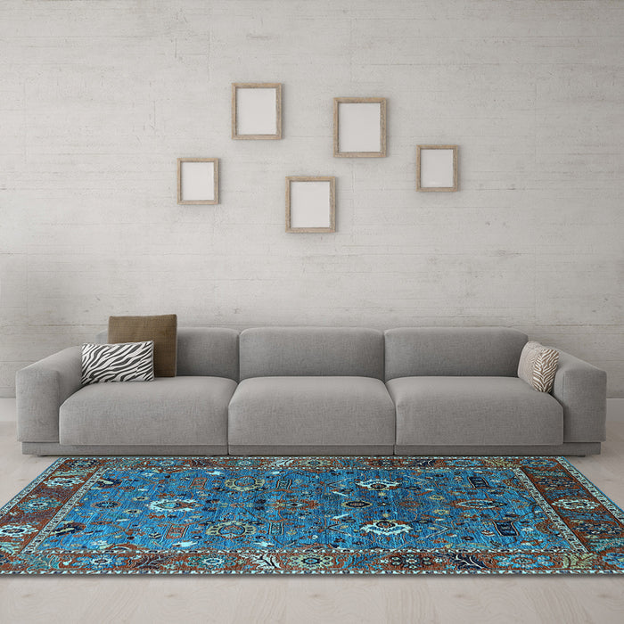Machine Washable Oriental Light Blue Traditional Rug in a Living Room, wshurb2415lblu