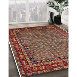 Mid-Century Modern Orange Brown Oriental Rug in Family Room, urb2416