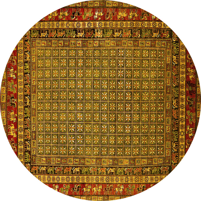 Round Machine Washable Oriental Yellow Industrial Rug, wshurb2416yw