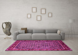 Machine Washable Oriental Pink Industrial Rug in a Living Room, wshurb2416pnk