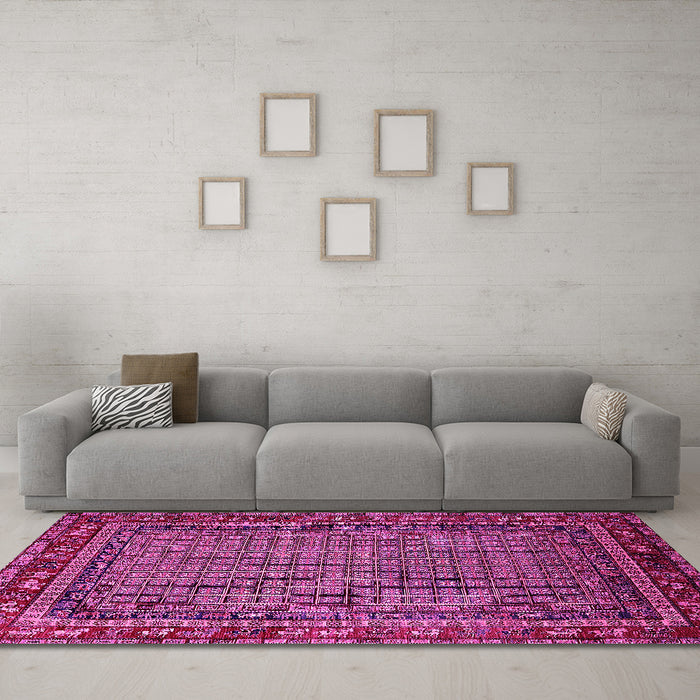 Machine Washable Oriental Pink Industrial Rug in a Living Room, wshurb2416pnk