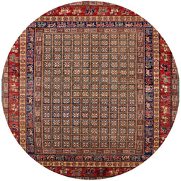 Round Mid-Century Modern Orange Brown Oriental Rug, urb2416