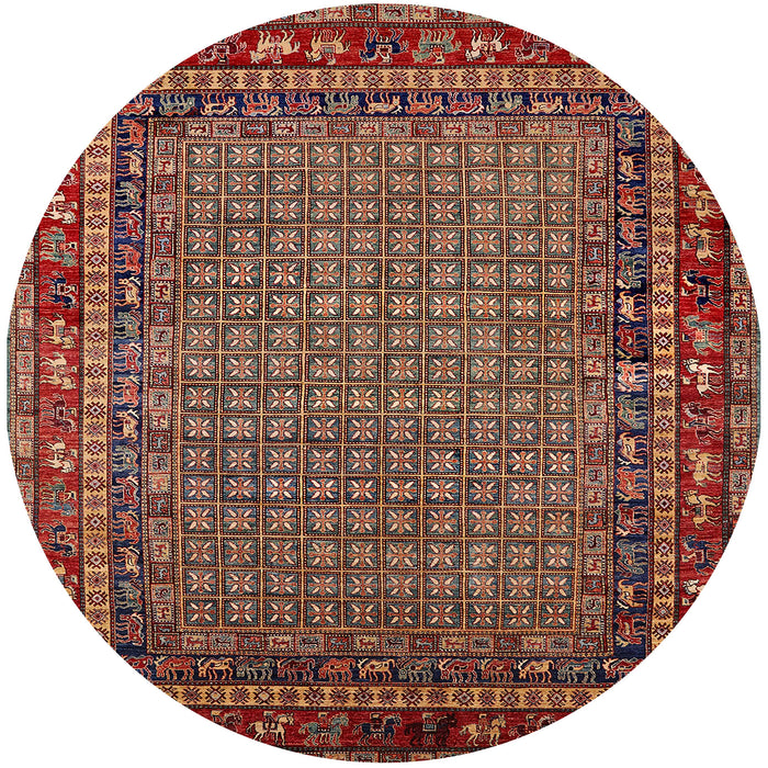 Round Mid-Century Modern Orange Brown Oriental Rug, urb2416