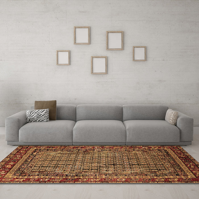 Machine Washable Oriental Brown Industrial Rug in a Living Room,, wshurb2416brn