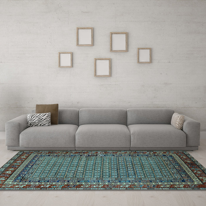 Machine Washable Oriental Light Blue Industrial Rug in a Living Room, wshurb2416lblu