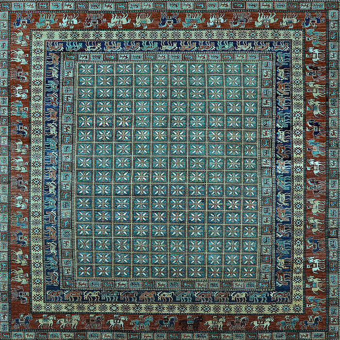 Square Machine Washable Oriental Light Blue Industrial Rug, wshurb2416lblu