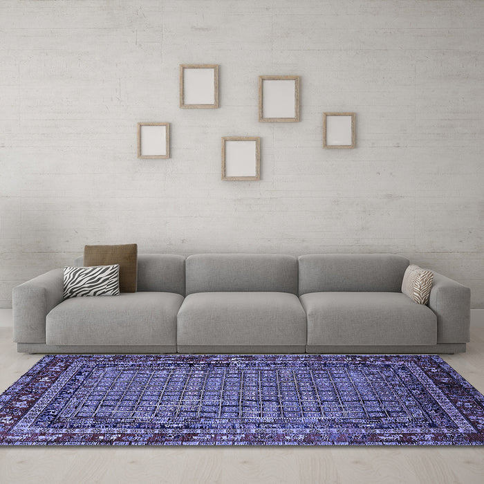 Machine Washable Oriental Blue Industrial Rug in a Living Room, wshurb2416blu