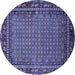 Round Machine Washable Oriental Blue Industrial Rug, wshurb2416blu