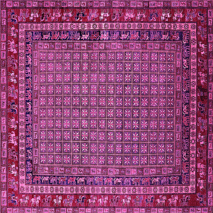 Square Machine Washable Oriental Pink Industrial Rug, wshurb2416pnk