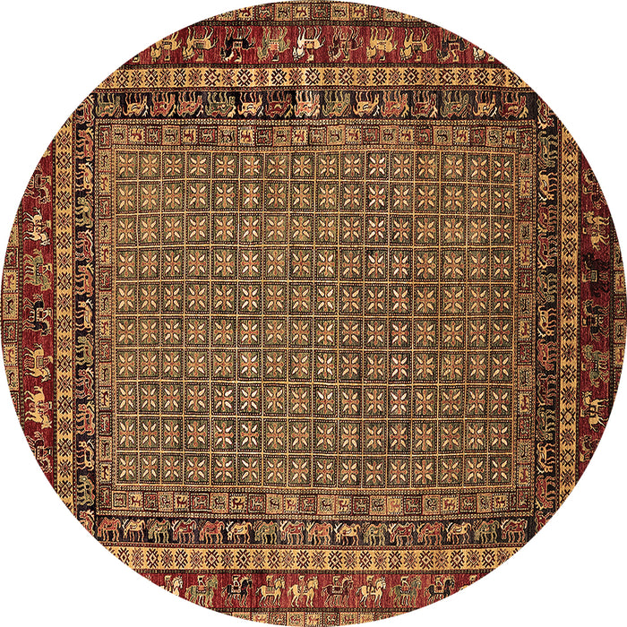 Round Machine Washable Oriental Brown Industrial Rug, wshurb2416brn