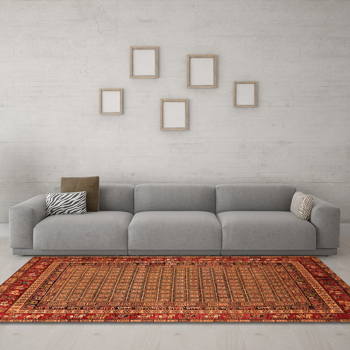 Machine Washable Oriental Orange Industrial Area Rugs in a Living Room, wshurb2416org