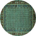 Round Oriental Turquoise Industrial Rug, urb2416turq