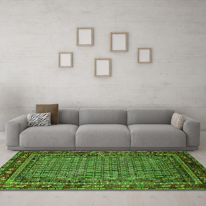 Machine Washable Oriental Green Industrial Area Rugs in a Living Room,, wshurb2416grn