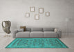 Machine Washable Oriental Turquoise Industrial Area Rugs in a Living Room,, wshurb2417turq