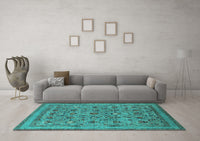 Machine Washable Oriental Turquoise Industrial Rug, wshurb2417turq