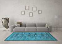 Machine Washable Oriental Light Blue Industrial Rug, wshurb2417lblu