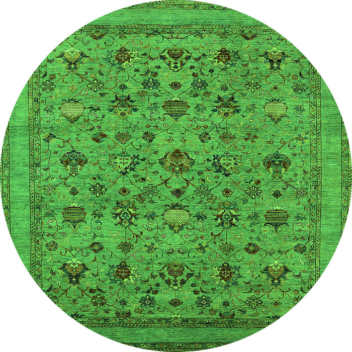 Round Machine Washable Oriental Green Industrial Area Rugs, wshurb2417grn
