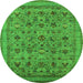 Round Machine Washable Oriental Green Industrial Area Rugs, wshurb2417grn