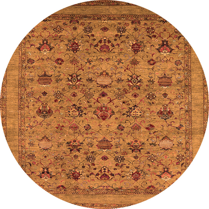 Round Machine Washable Oriental Orange Industrial Area Rugs, wshurb2417org