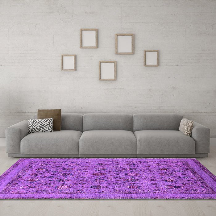 Machine Washable Oriental Purple Industrial Area Rugs in a Living Room, wshurb2417pur