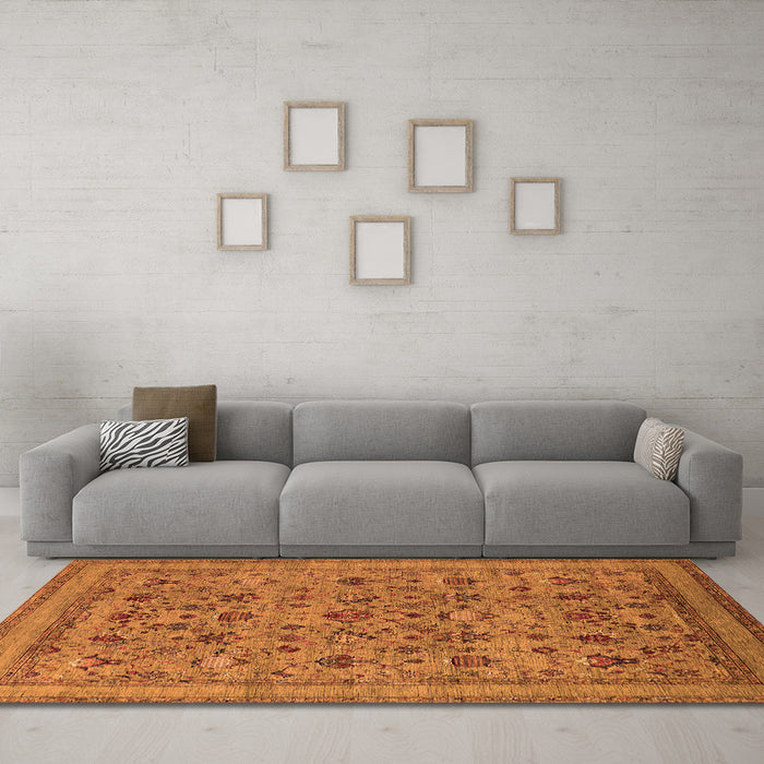 Machine Washable Oriental Orange Industrial Area Rugs in a Living Room, wshurb2417org