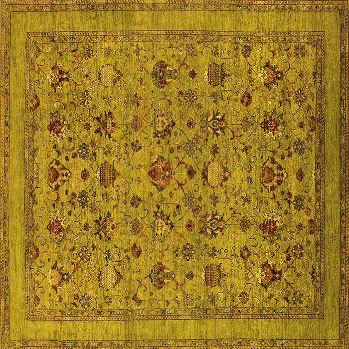 Square Machine Washable Oriental Yellow Industrial Rug, wshurb2417yw