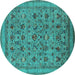 Round Machine Washable Oriental Turquoise Industrial Area Rugs, wshurb2417turq