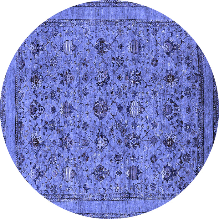 Round Machine Washable Oriental Blue Industrial Rug, wshurb2417blu