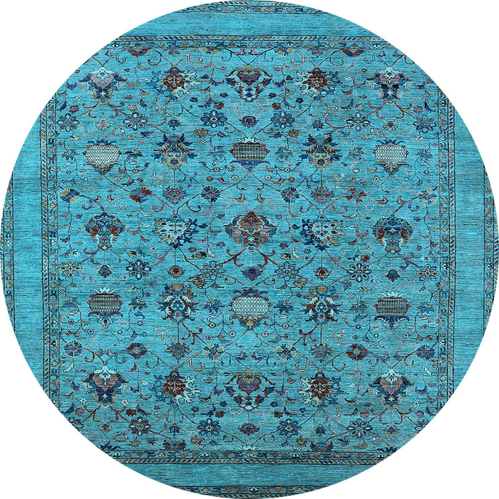 Round Machine Washable Oriental Light Blue Industrial Rug, wshurb2417lblu