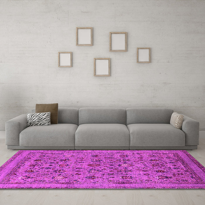 Machine Washable Oriental Pink Industrial Rug in a Living Room, wshurb2417pnk