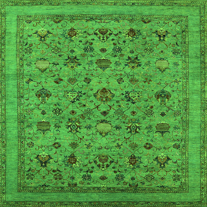 Square Machine Washable Oriental Green Industrial Area Rugs, wshurb2417grn