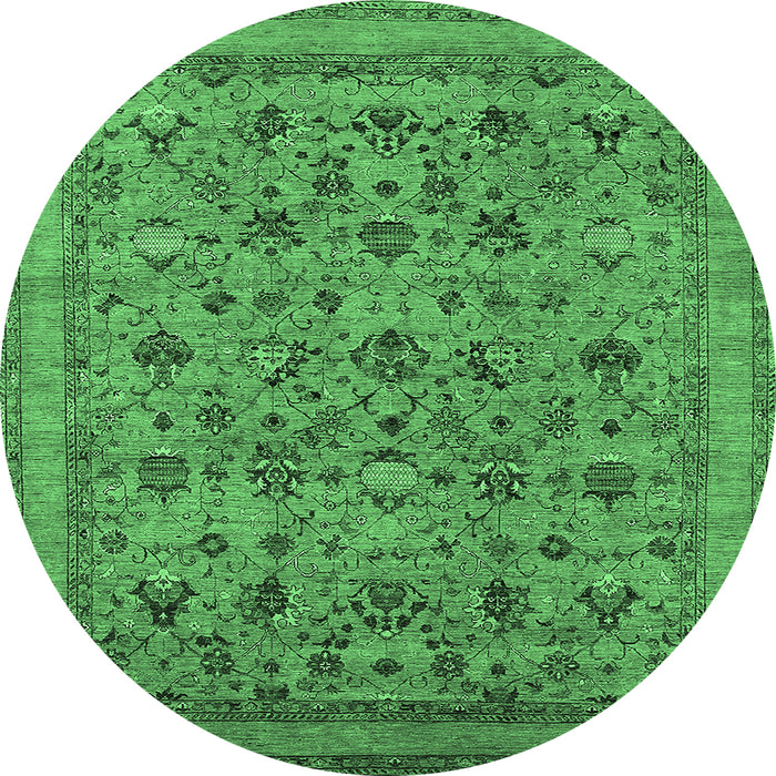 Round Machine Washable Oriental Emerald Green Industrial Area Rugs, wshurb2417emgrn