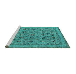Sideview of Machine Washable Oriental Turquoise Industrial Area Rugs, wshurb2417turq