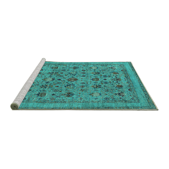 Sideview of Machine Washable Oriental Turquoise Industrial Area Rugs, wshurb2417turq
