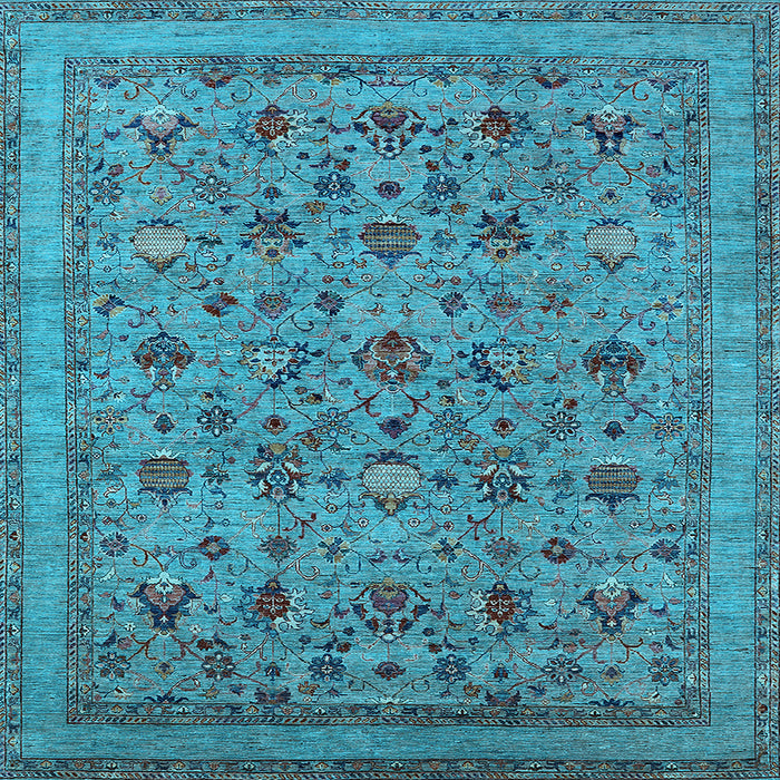 Square Machine Washable Oriental Light Blue Industrial Rug, wshurb2417lblu