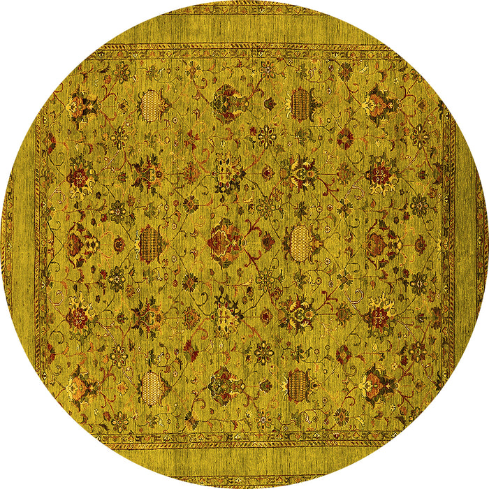 Round Machine Washable Oriental Yellow Industrial Rug, wshurb2417yw