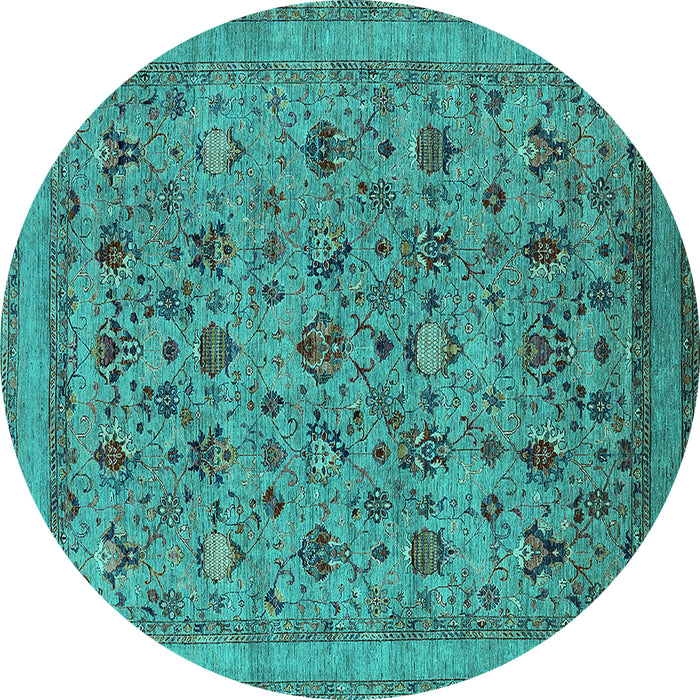 Round Oriental Turquoise Industrial Rug, urb2417turq