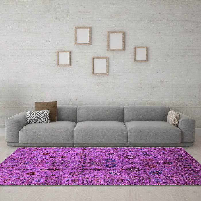 Machine Washable Oriental Purple Industrial Area Rugs in a Living Room, wshurb2418pur