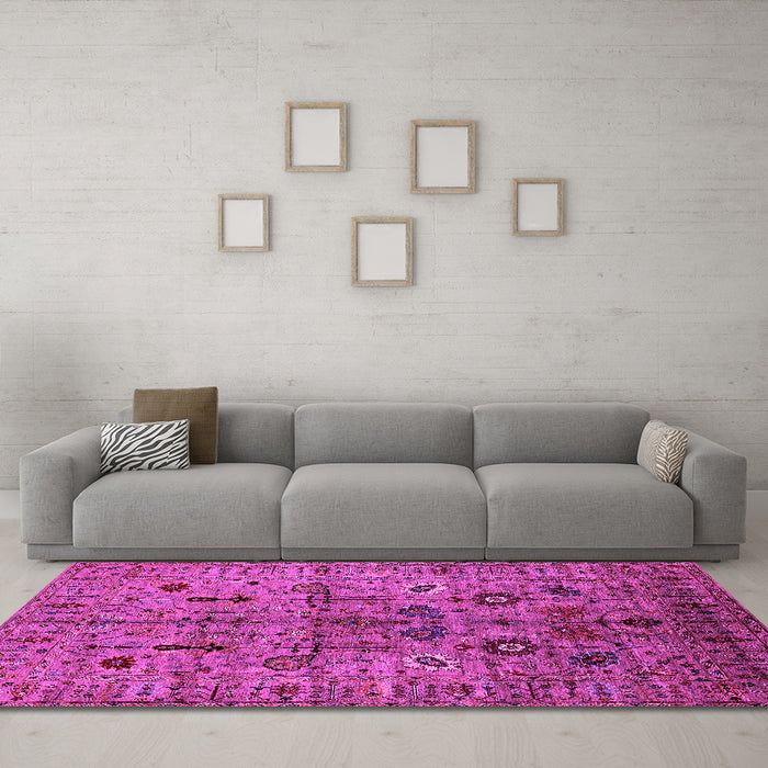Machine Washable Oriental Pink Industrial Rug in a Living Room, wshurb2418pnk