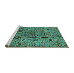 Sideview of Machine Washable Oriental Turquoise Industrial Area Rugs, wshurb2418turq