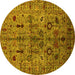 Round Machine Washable Oriental Yellow Industrial Rug, wshurb2418yw