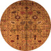 Round Machine Washable Oriental Orange Industrial Area Rugs, wshurb2418org