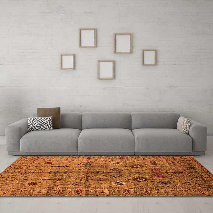 Machine Washable Oriental Orange Industrial Area Rugs in a Living Room, wshurb2418org